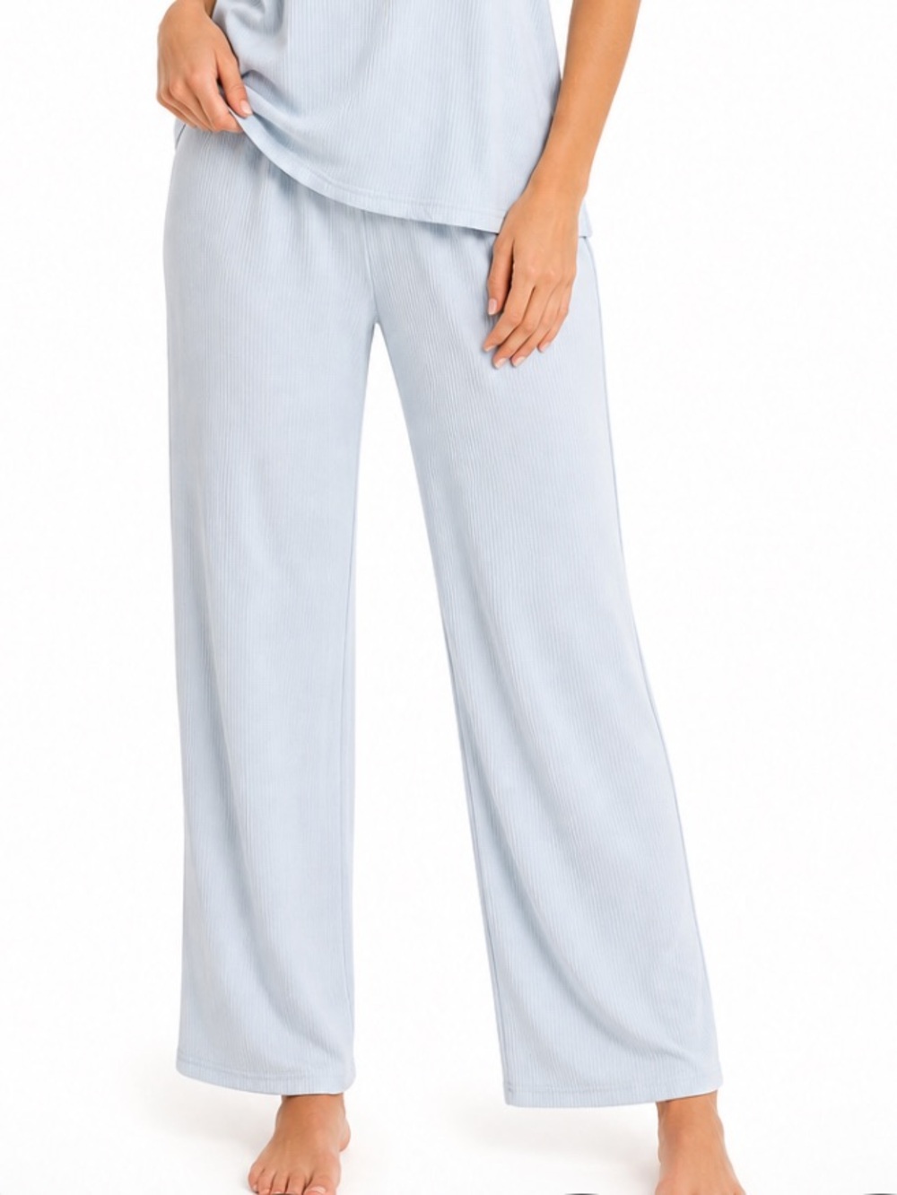 JUST BE Blue Ribbed Two-Piece Sleep Set with Lace Trim M NWT - Picture 3 of 10